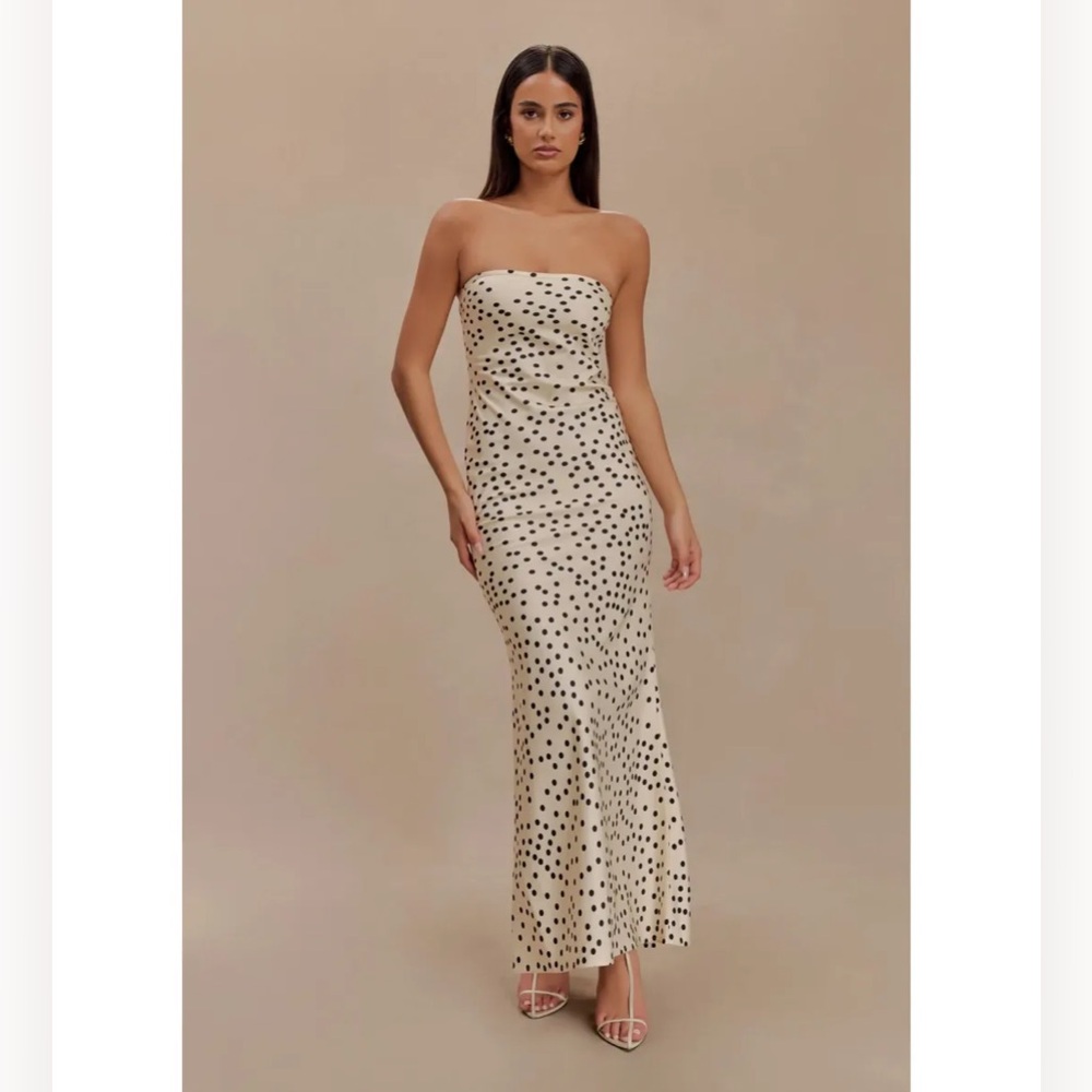 Claudette Strapless Satin Maxi Dress Polka Dot Print